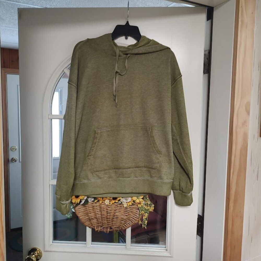 New Time And Tru Green Relaxed Fit Hooded Sweatshirt Size Women's L 12/14